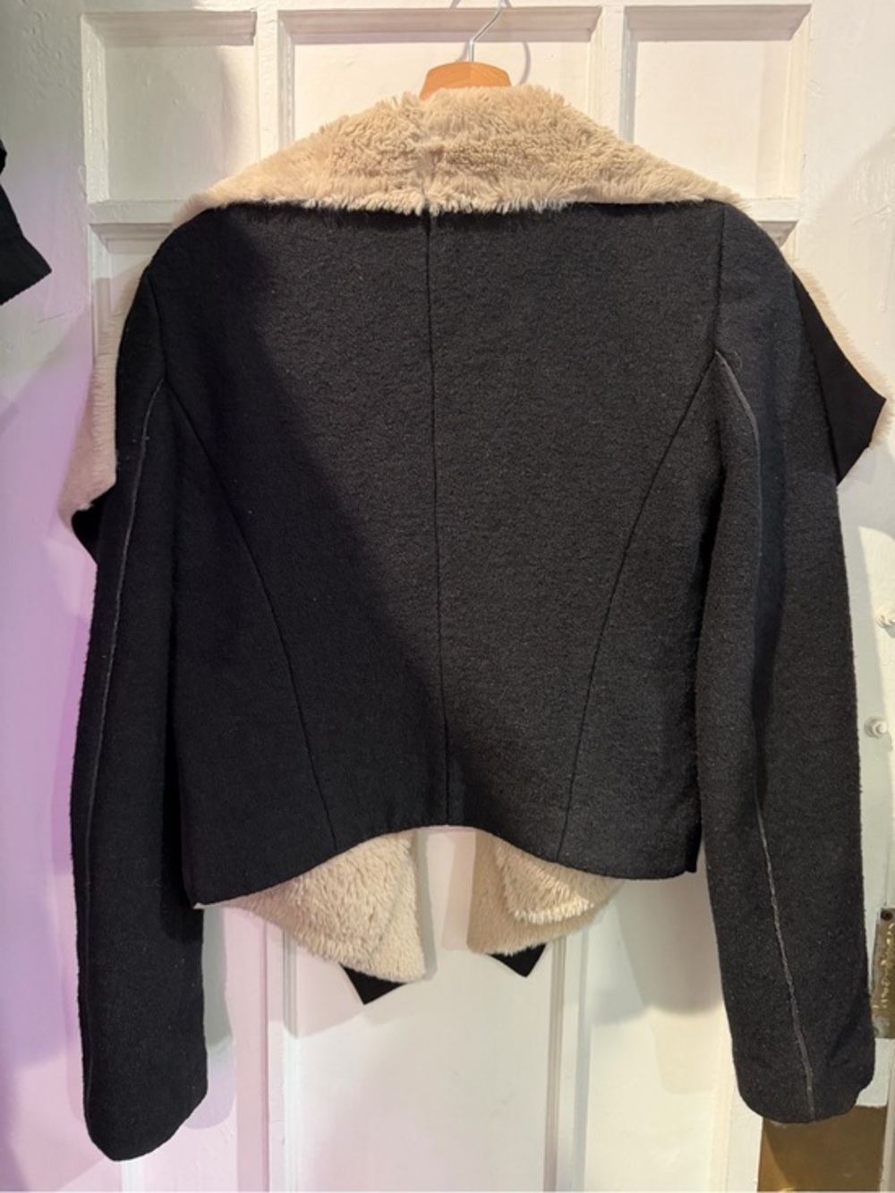 Zara Black Jacket with Cream Faux-Sherpa Shawl Collar